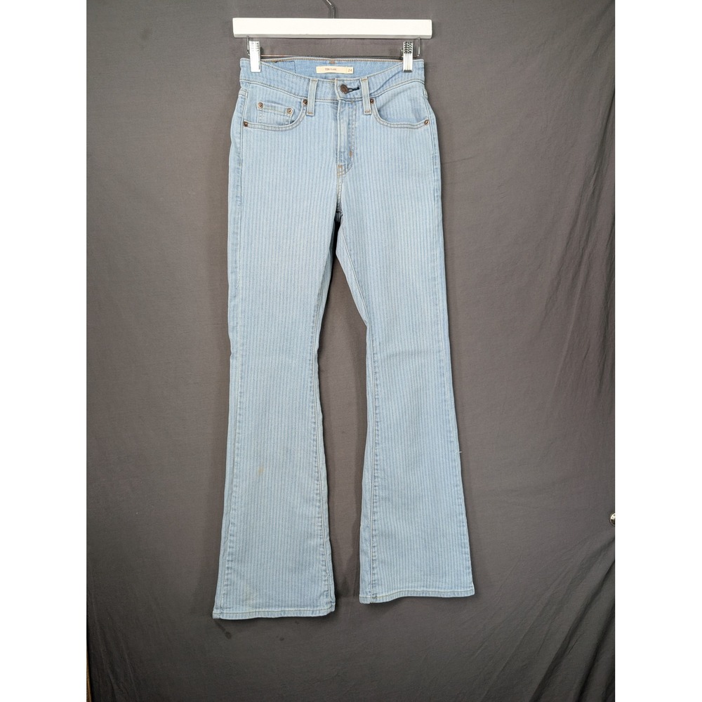 Levis 726 Flare Jeans Light Wash Pinstripe Denim Size 24 High Rise Striped